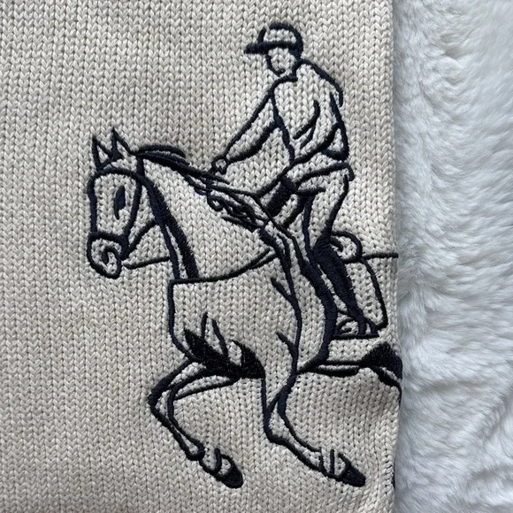 NWOT Maeve Equestrian Embroidered Mock-Neck Short-Sleeve Sweater Small Petite - Picture 4 of 9